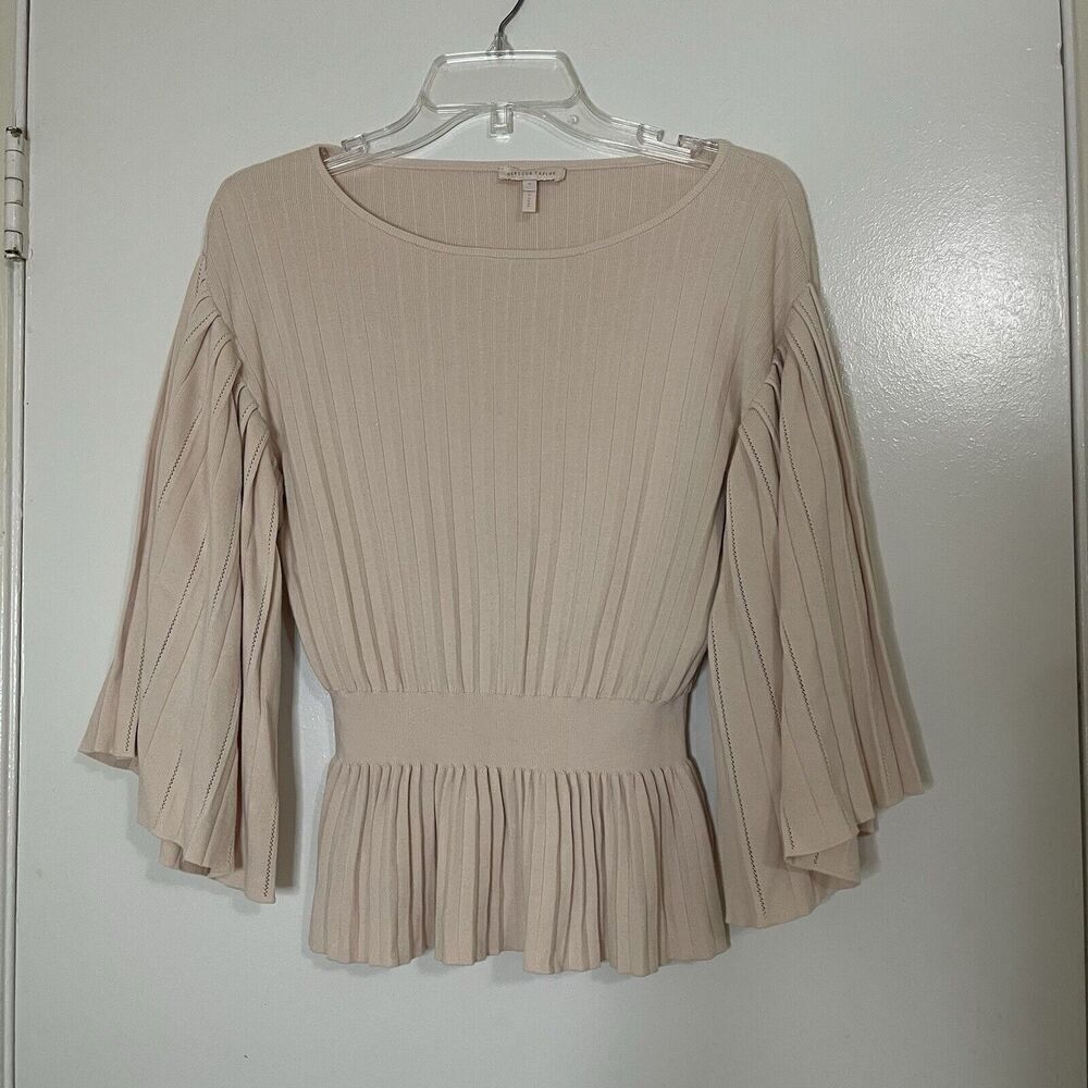 Rebecca Taylor pleated knit kimono sleeve blush pink top size small